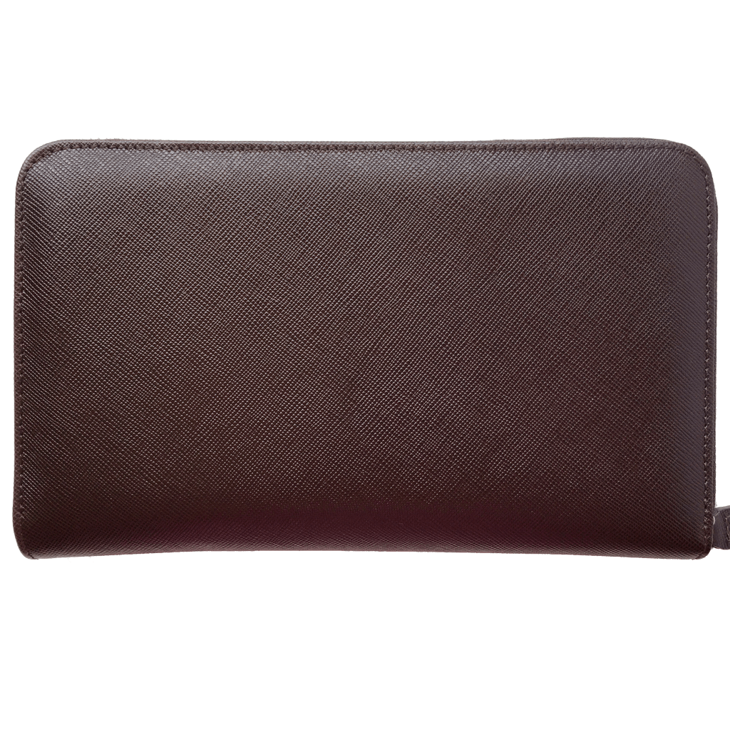 16 Credit Card Saffiano Organizer Zipped Wallet Brown