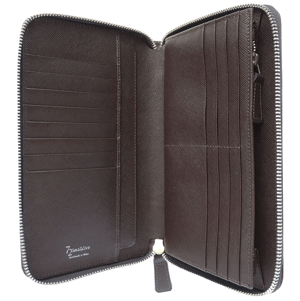 16 Credit Card Saffiano Organizer Zipped Wallet Brown