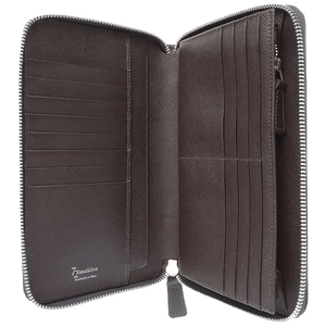 16 Credit Card Saffiano Organizer Zipped Wallet Brown