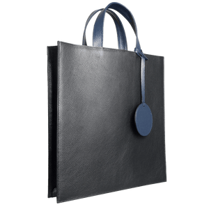 Pebbled Leather Briefcase Tote Bag Black