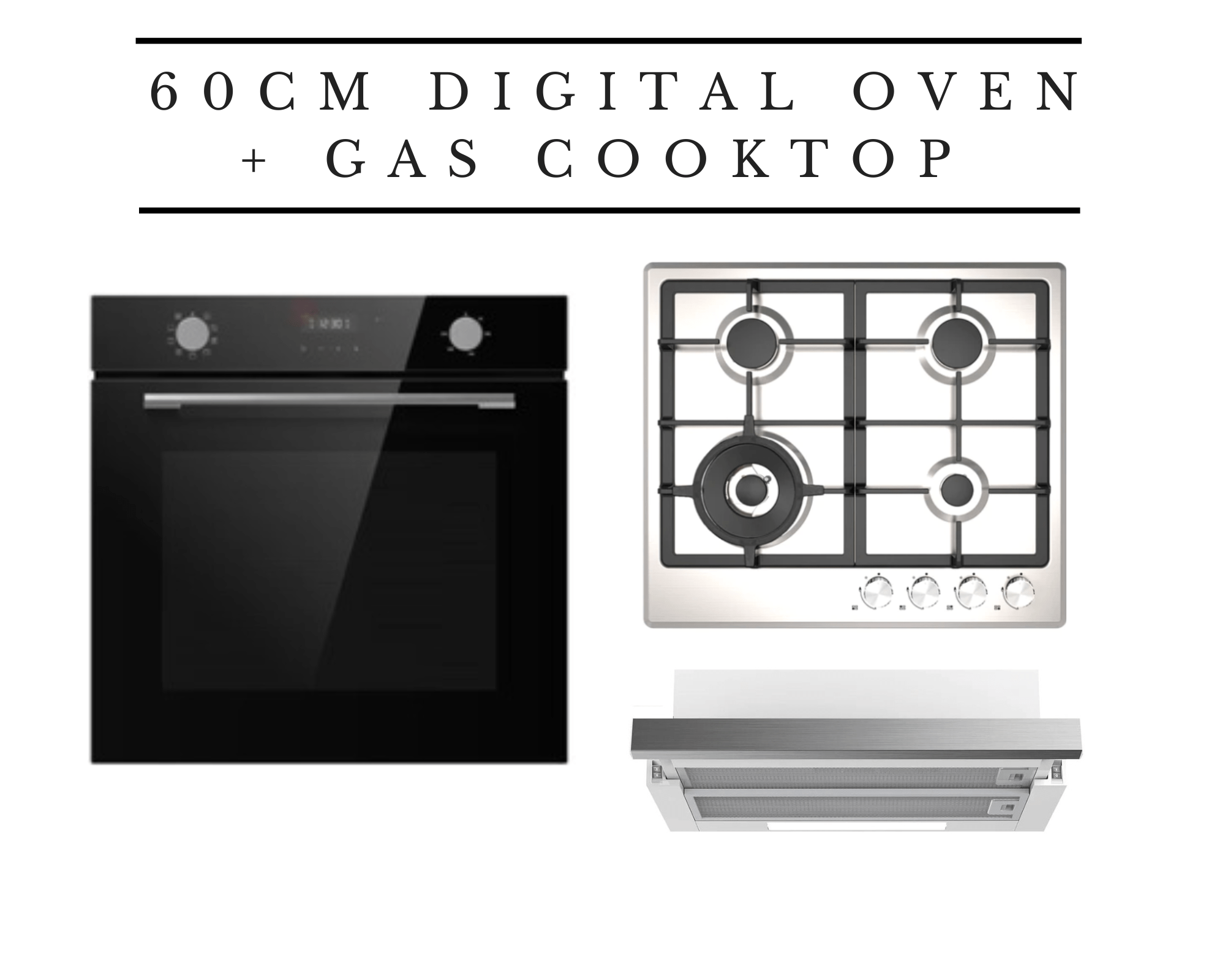 60cm Kitchen Appliance Package with Digital Oven and Gas Cooktop