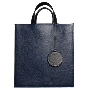 Pebbled Leather Briefcase Tote Bag Navy