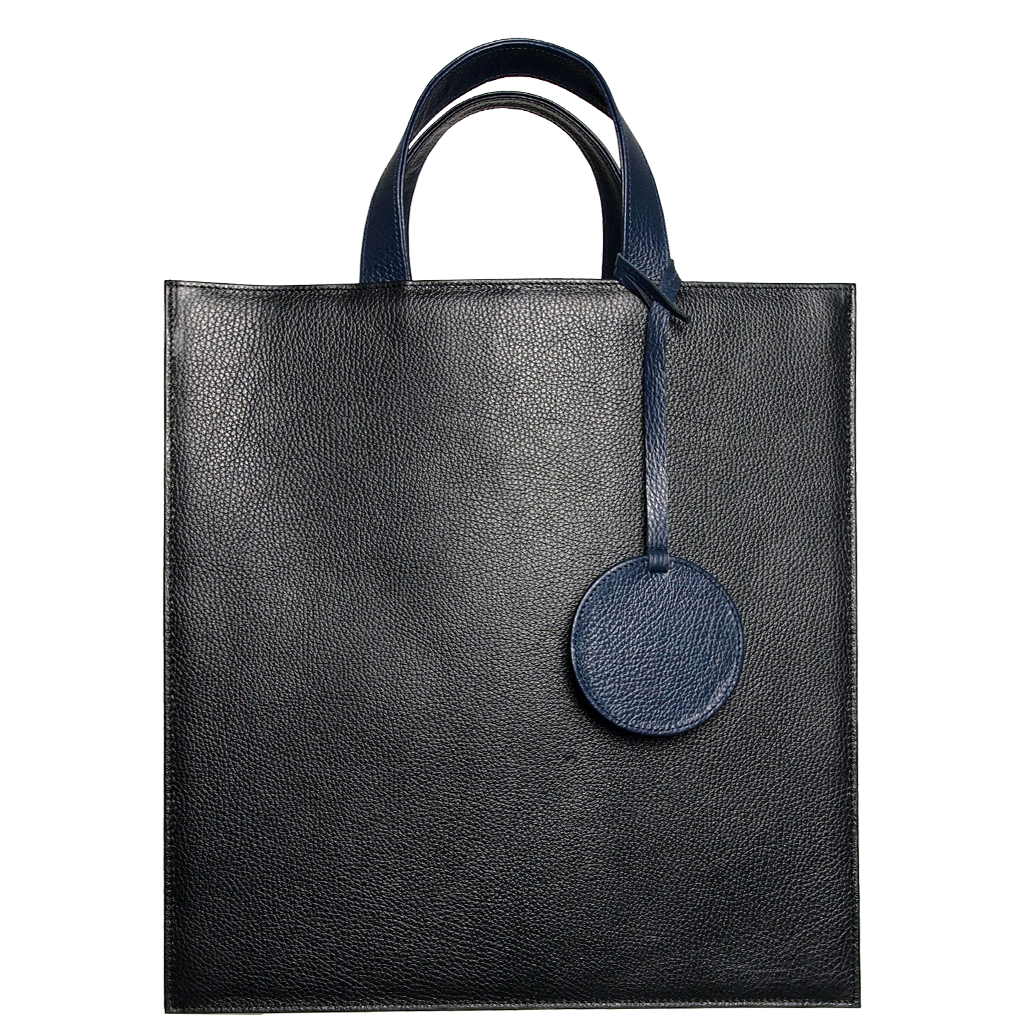 Pebbled Leather Briefcase Tote Bag Black