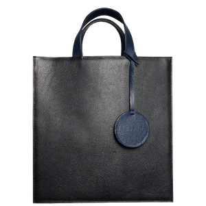 Pebbled Leather Briefcase Tote Bag Black