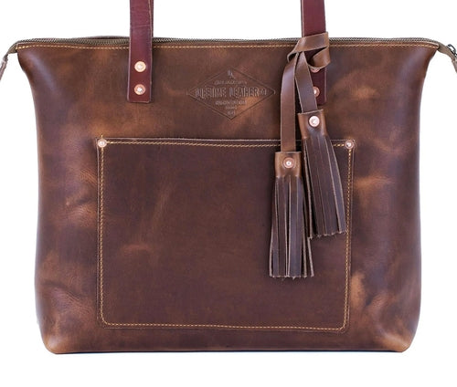 Lifetime Zippered Leather Tote - Pebble