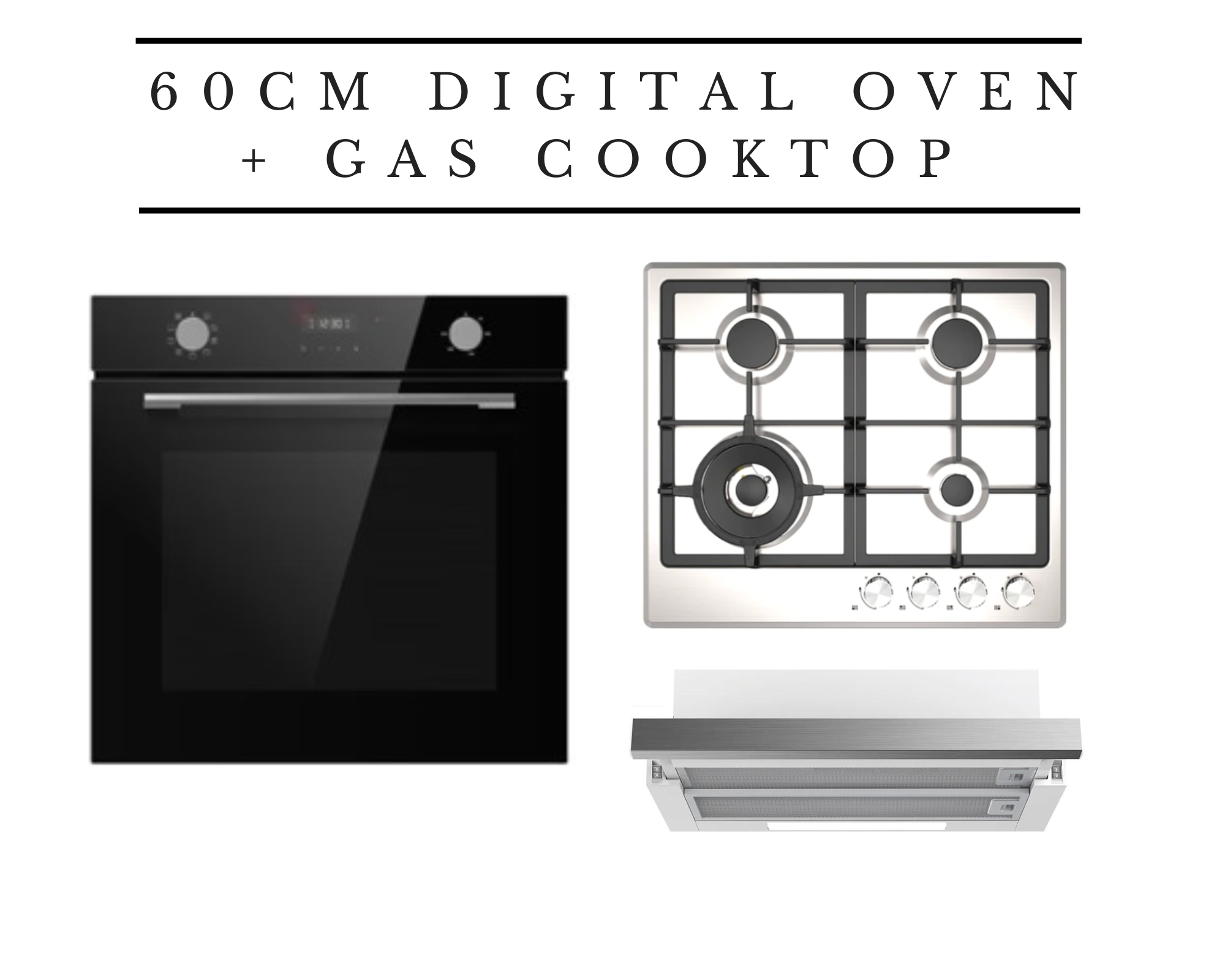 60cm Kitchen Appliance Package with Digital Oven and Gas Cooktop