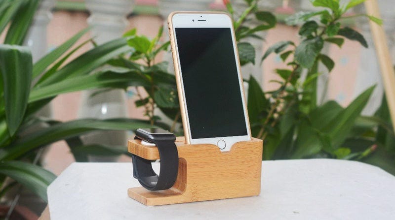 Bamboo Apple Watch Charger Holder & iPhone Holder