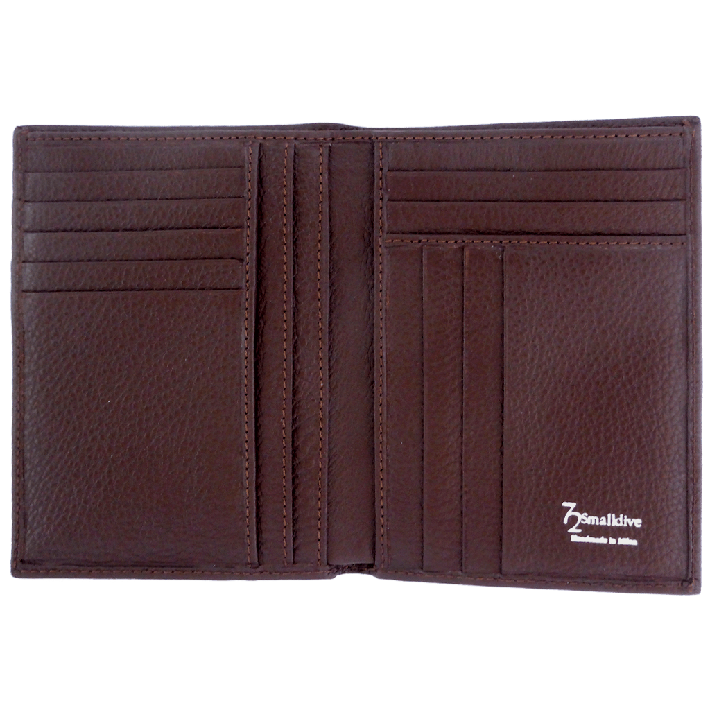 8 Credit Card Pocket Pebbled Leather Billfold Brown