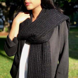 Chunky Black Knit Alpaca Scarf