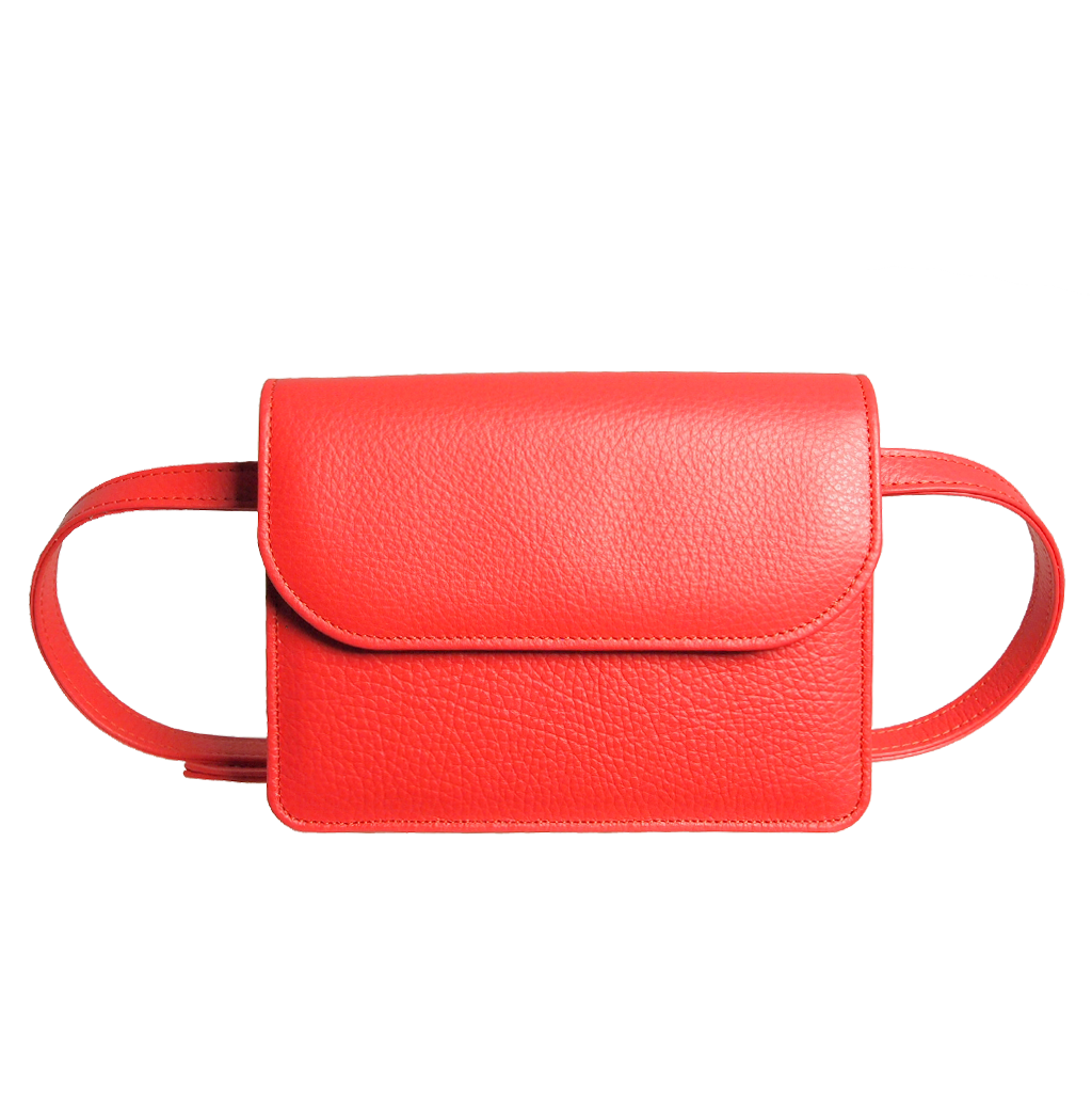 Pebbled Calf Leather Belt Pouch Coral