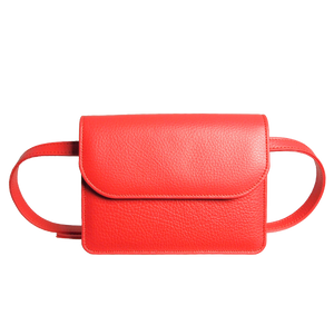 Pebbled Calf Leather Belt Pouch Coral