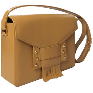 Fringed Clasp Calf Leather Shoulder Handbag Camel