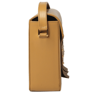 Fringed Clasp Calf Leather Shoulder Handbag Camel