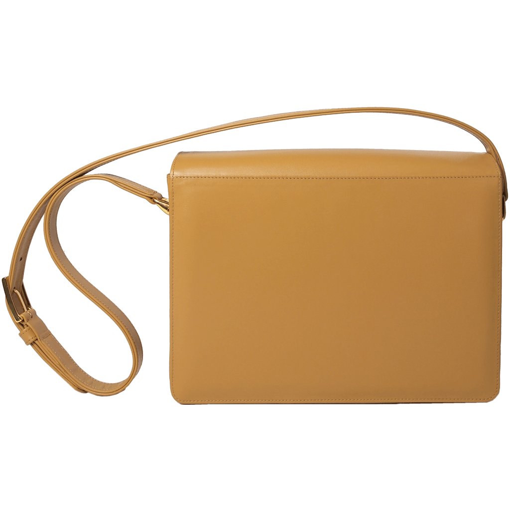 Fringed Clasp Calf Leather Shoulder Handbag Camel