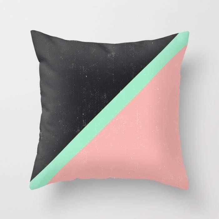 Pink, Mint Green and Black Cushion