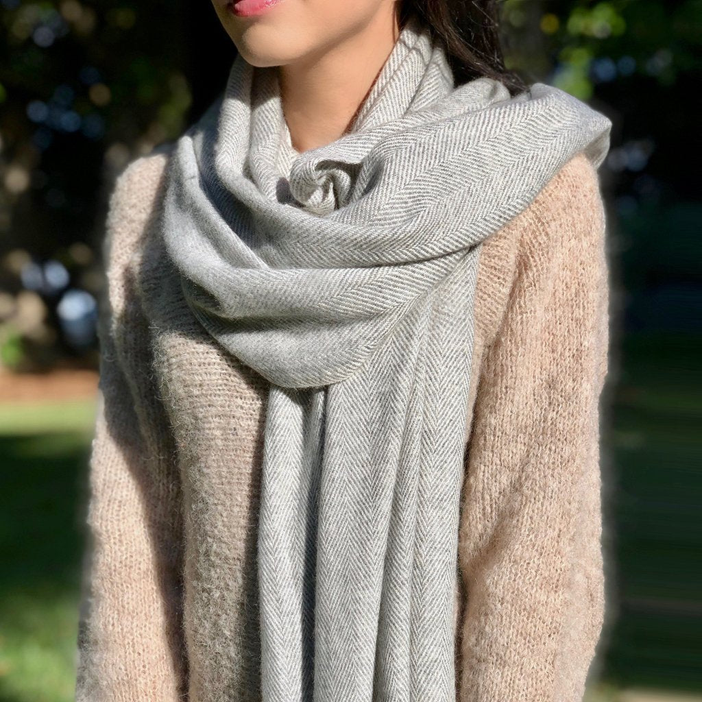 Gray Herringbone Cashmere Scarf