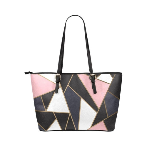 Large Leather Tote Shoulder Bag - Black and Pink Pattern