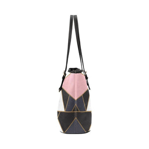 Large Leather Tote Shoulder Bag - Black and Pink Pattern