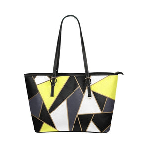 Large Leather Tote Shoulder Bag - Black and Yellow Pattern