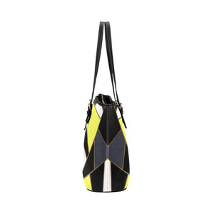 Large Leather Tote Shoulder Bag - Black and Yellow Pattern