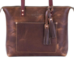 Lifetime Zippered Leather Tote - Pebble