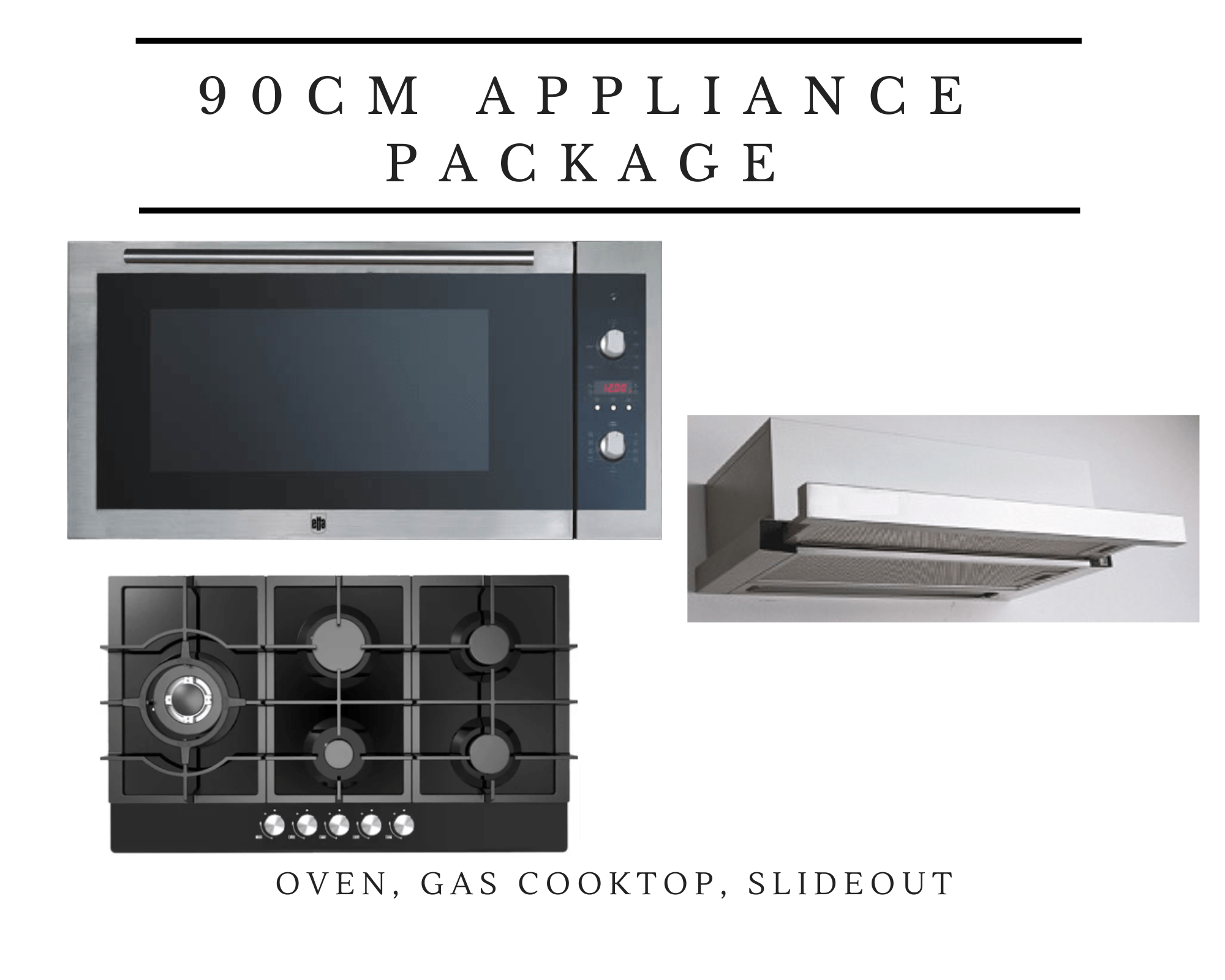 Midea 90cm Cooking Appliance Package with Black Glass Gas Cooktop