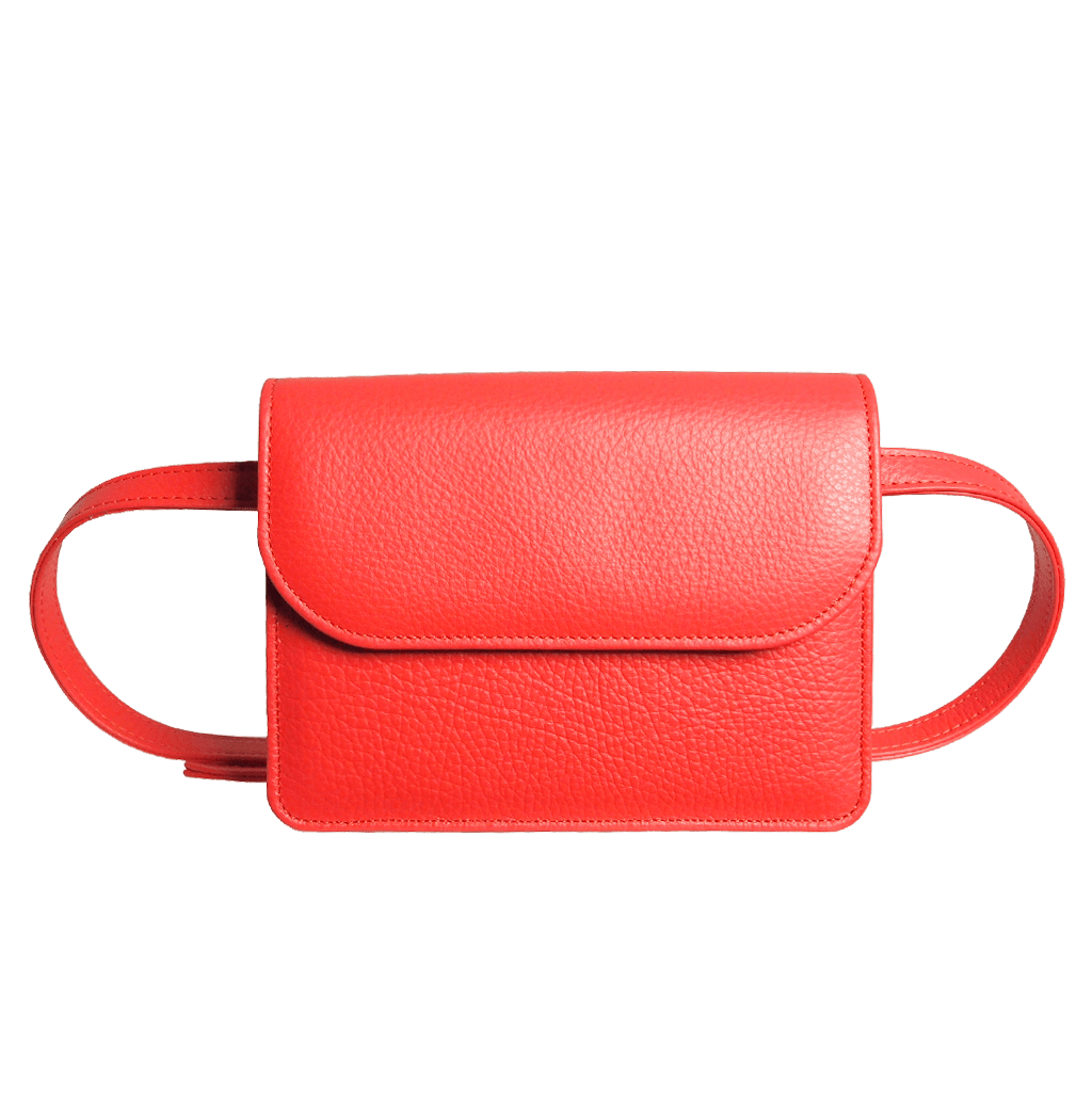 Pebbled Calf Leather Belt Pouch Coral