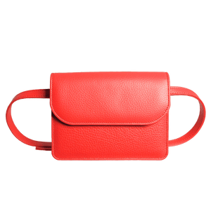 Pebbled Calf Leather Belt Pouch Coral