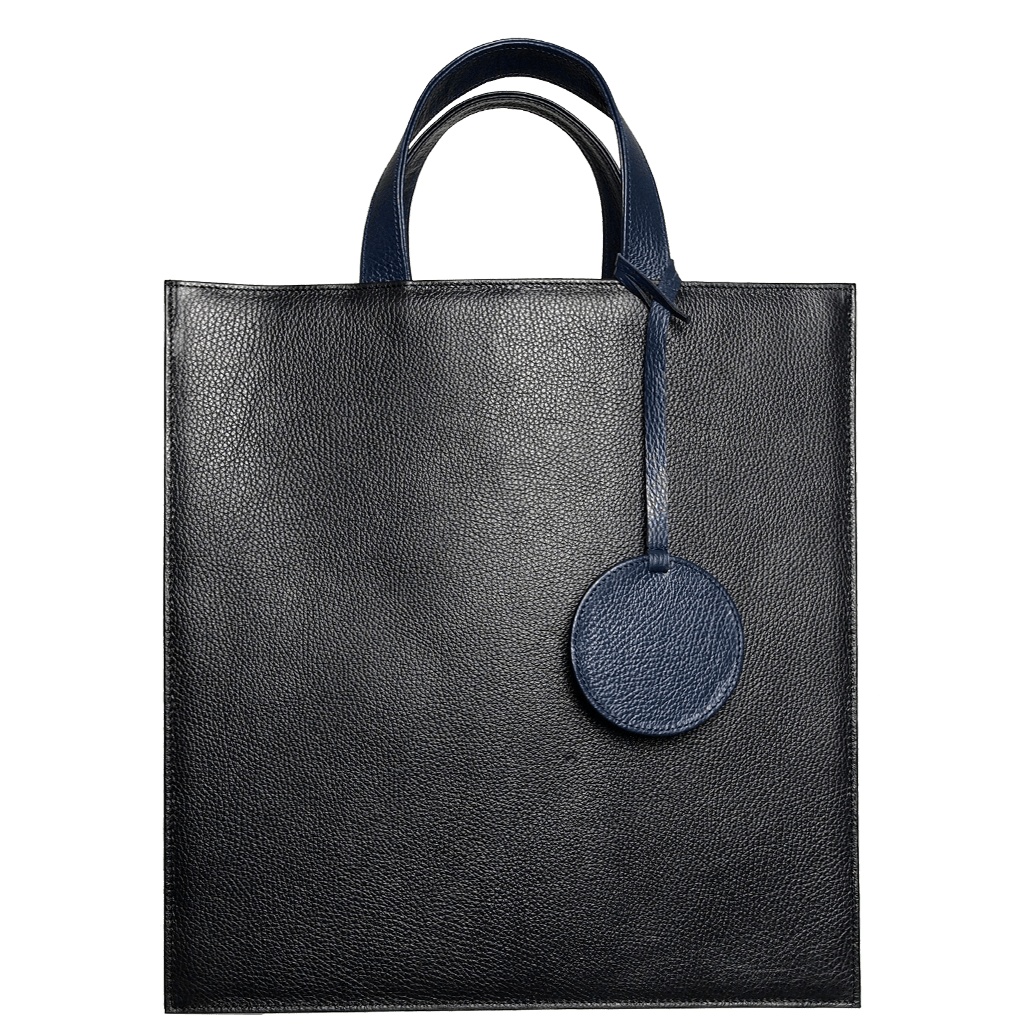 Pebbled Leather Briefcase Tote Bag Black