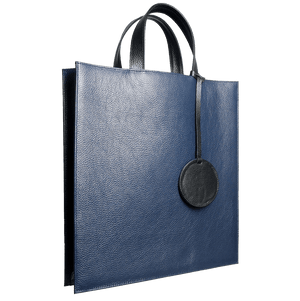 Pebbled Leather Briefcase Tote Bag Navy