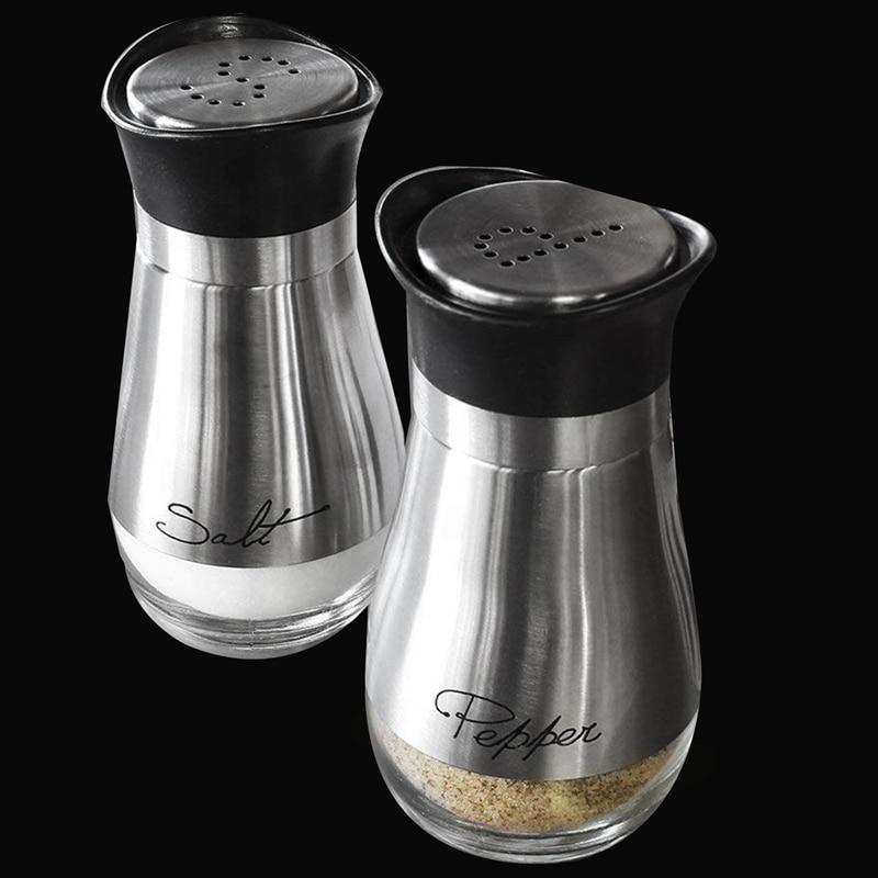 Salt and Pepper Shakers Stainless Steel and Glass