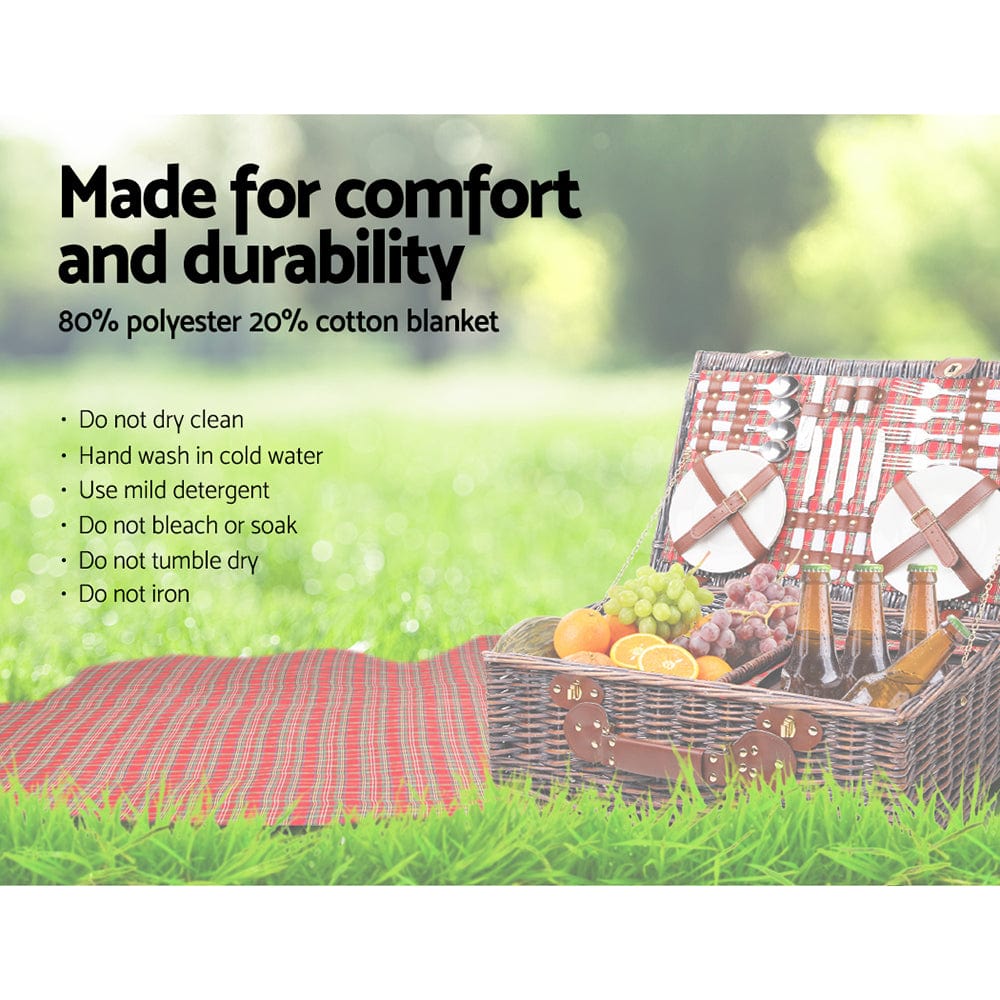 Alfresco 4 Person Picnic Basket Wicker Picnic Set Outdoor Insulated Blanket